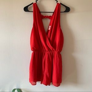 Red flowy cute romper small shorts tank top